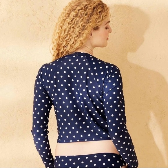 Shade & Shore Women’s Navy Polka Dot Long Sleeve Rash Guard Swim Top XL NWT - Picture 2 of 11
